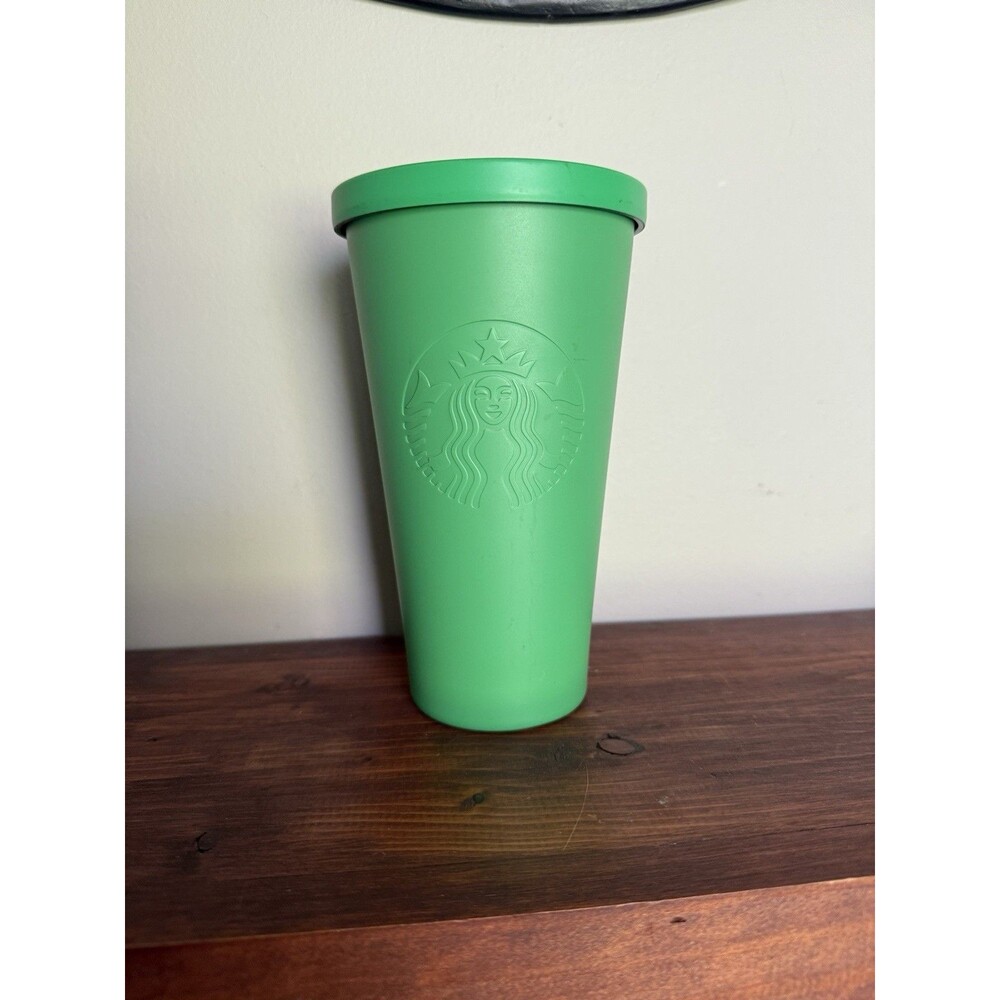 Starbucks Green Metal Reusable Cold Cup Tumbler Matte Logo Lid Eco Friendly 16oz